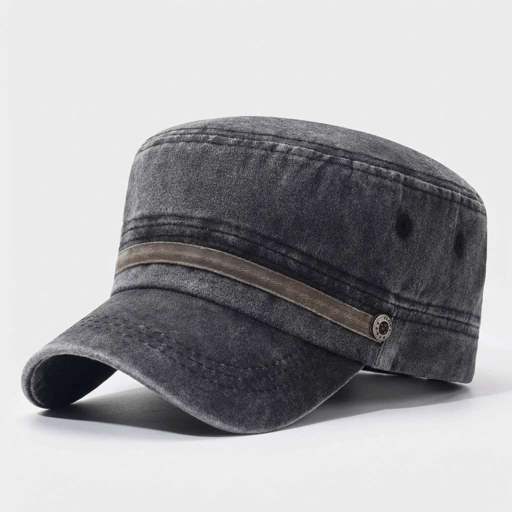 Washed Military Cap With Structured Silhouette Design - Urban Caps
