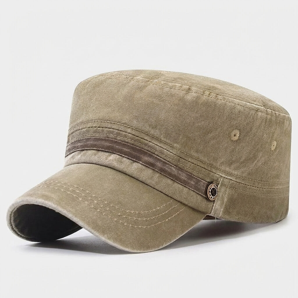 Washed Military Cap With Structured Silhouette Design - Urban Caps