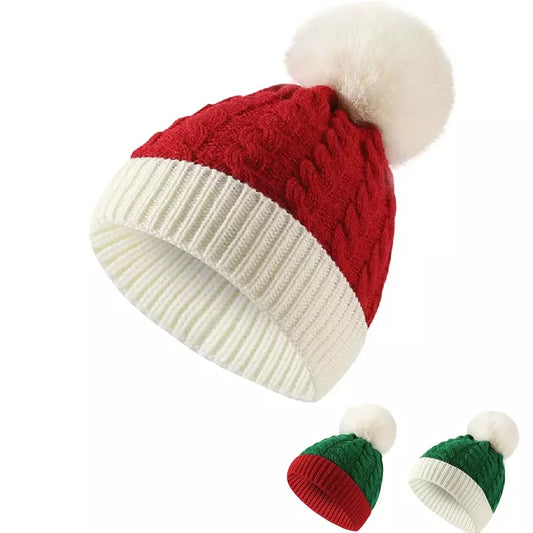 Christmas Knitted Bicolor Pom-Pom Beanie Cozy Seasonal Classic - Urban Caps