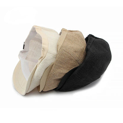 Classic Natural Jute Linen Newsboy Cap - Timeless Casual Headwear For Daily Style