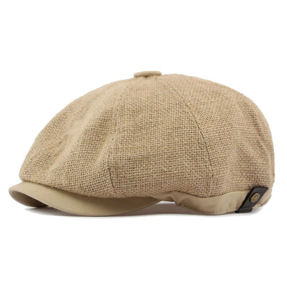 Classic Natural Jute Linen Newsboy Cap - Timeless Casual Headwear For Daily Style