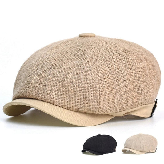 Classic Natural Jute Linen Newsboy Cap - Timeless Casual Headwear For Daily Style