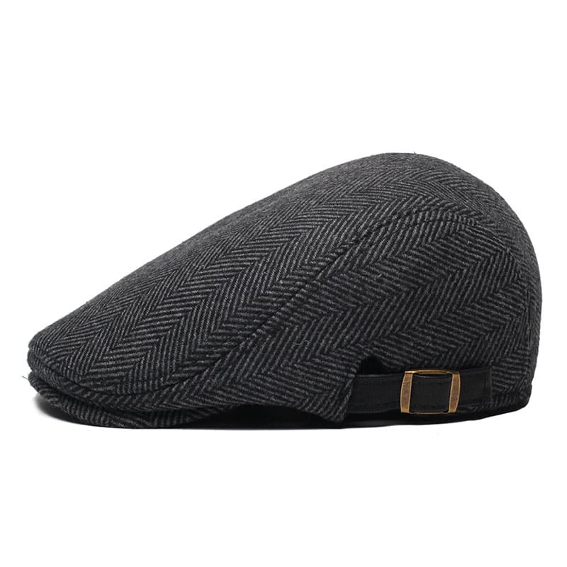Classic Herringbone Black Flat Cap - Timeless Herringbone Style For Casual And Smart Looks