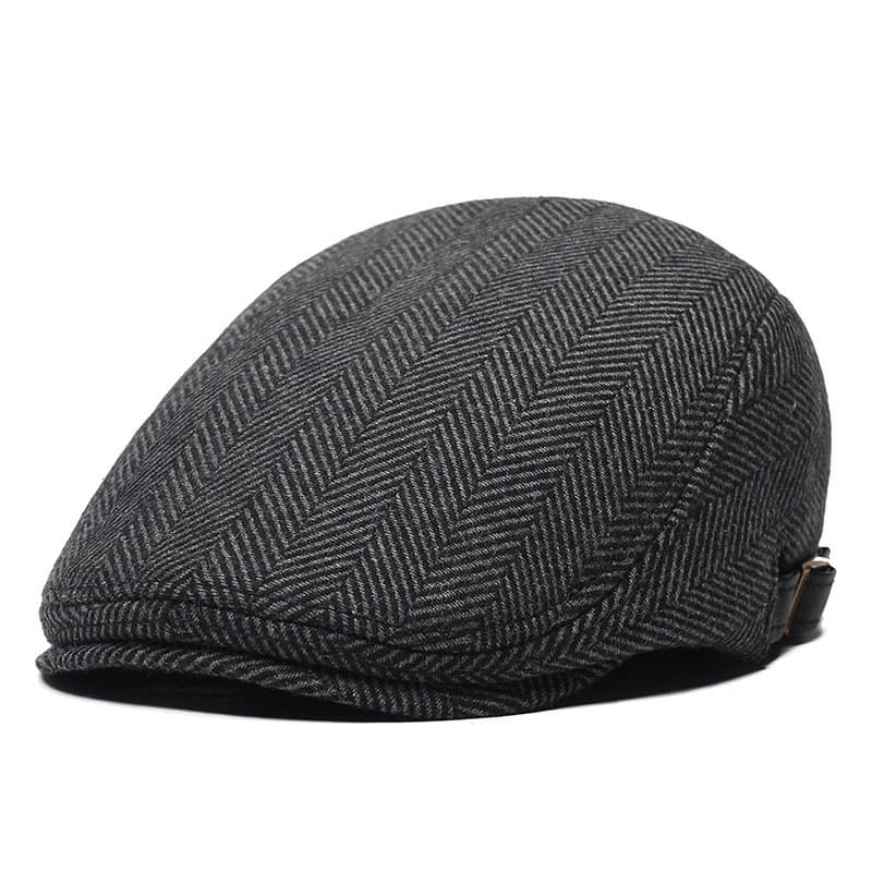 Classic Herringbone Black Flat Cap - Timeless Herringbone Style For Casual And Smart Looks
