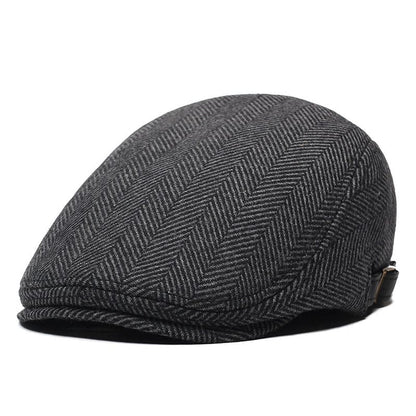 Classic Herringbone Black Flat Cap - Timeless Herringbone Style For Casual And Smart Looks