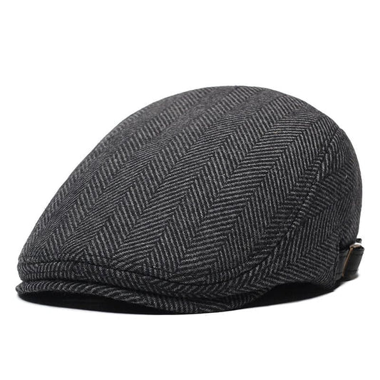 Classic Herringbone Black Flat Cap - Timeless Herringbone Style For Casual And Smart Looks