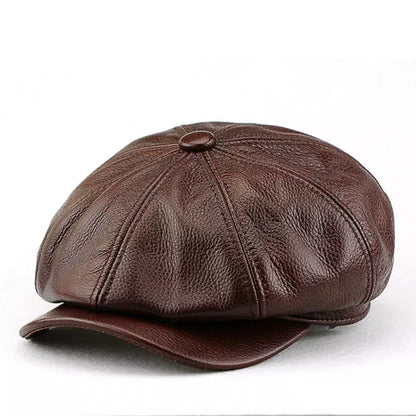 Cocteau Genuine Leather Newsboy Cap – Vintage Cowhide Baker Boy Hat