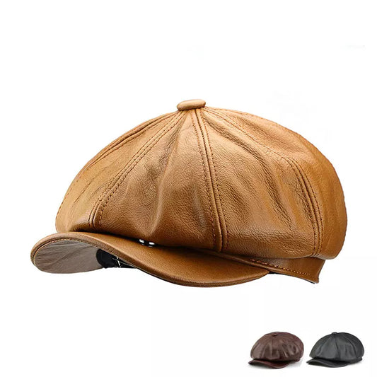 Cocteau Genuine Leather Newsboy Cap – Vintage Cowhide Baker Boy Hat