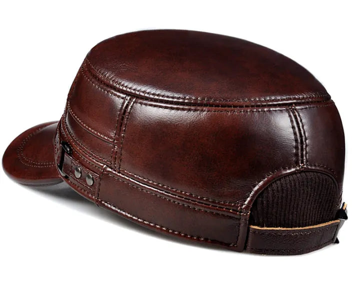 Dayton Genuine Leather Army Cap with Earflaps – Winter Warm Military Hat