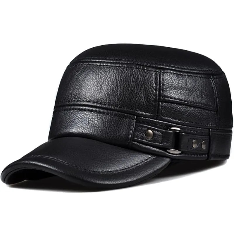 Dayton Genuine Leather Army Cap with Earflaps – Winter Warm Military Hat