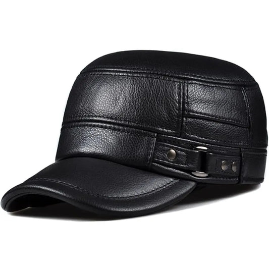 Dayton Genuine Leather Army Cap with Earflaps – Winter Warm Military Hat