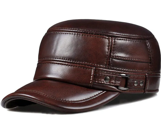 Dayton Genuine Leather Army Cap with Earflaps – Winter Warm Military Hat