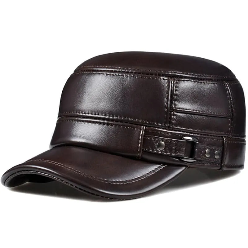 Dayton Genuine Leather Army Cap with Earflaps – Winter Warm Military Hat