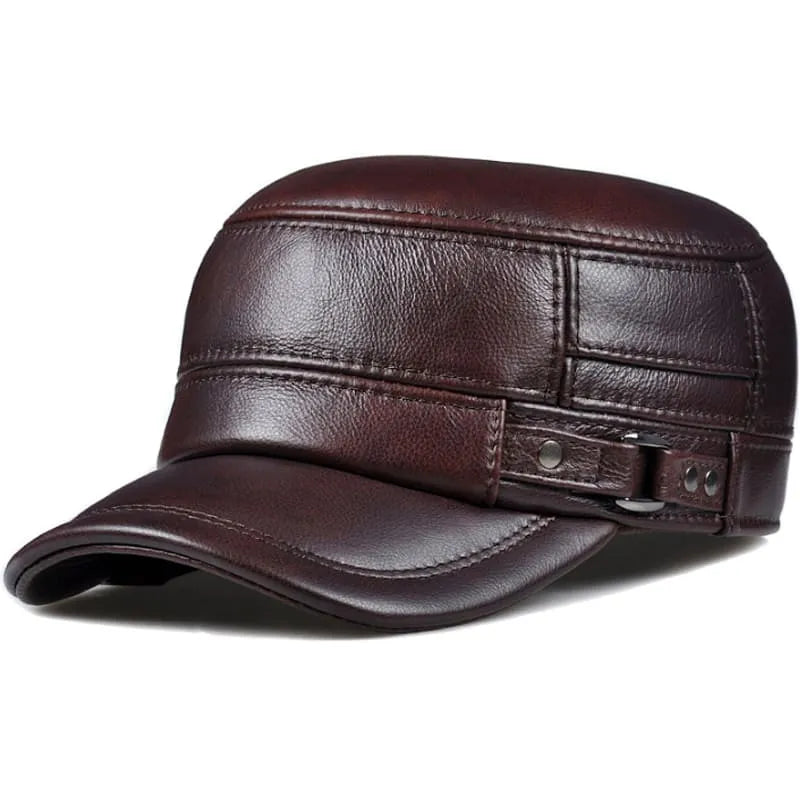 Dayton Genuine Leather Army Cap with Earflaps – Winter Warm Military Hat