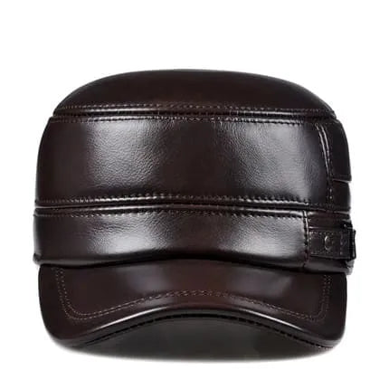 Dayton Genuine Leather Army Cap with Earflaps – Winter Warm Military Hat