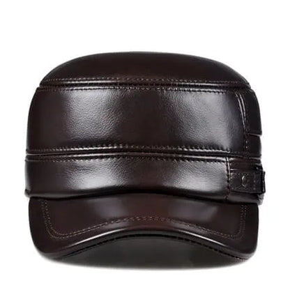 Dayton Genuine Leather Army Cap with Earflaps – Winter Warm Military Hat