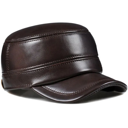 Dayton Genuine Leather Army Cap with Earflaps – Winter Warm Military Hat