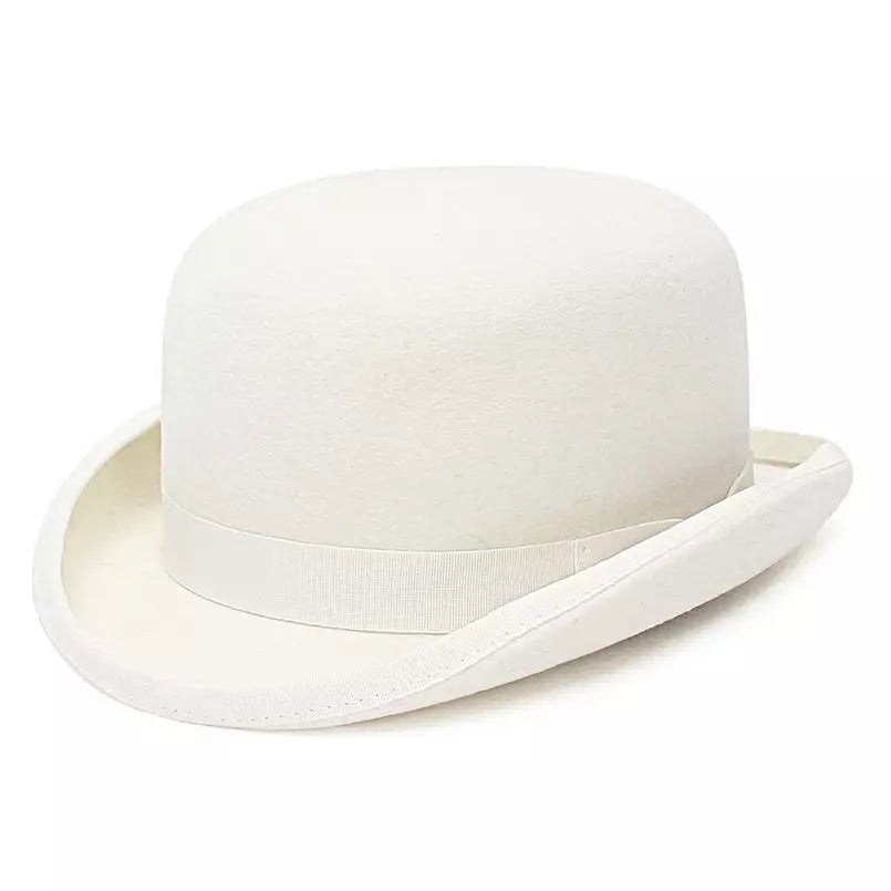 Derby White Scottish Wool Bowler Hat With Breathable Cotton Sweatband