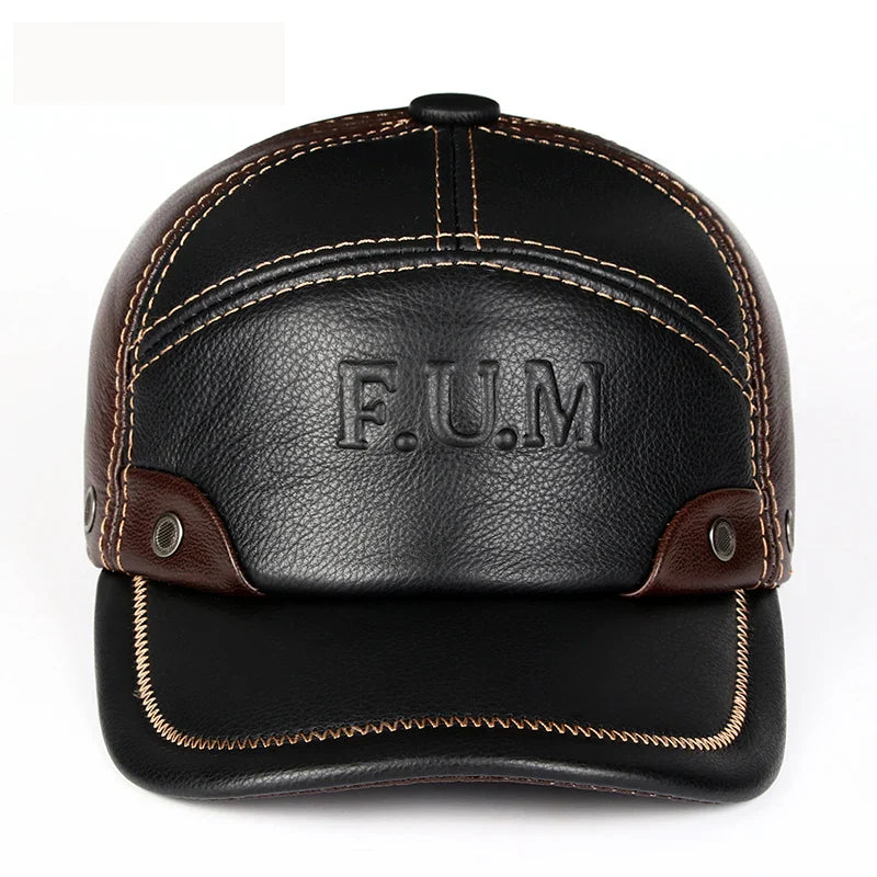 FUM Genuine Leather Baseball Cap - Refined Sheepskin Leather Cap For Versatile Style