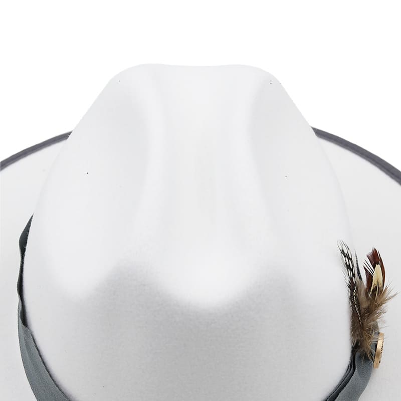 Feathers White Wool Fedora Hat - Classic Wool Fedora With Pheasant Feather Accent