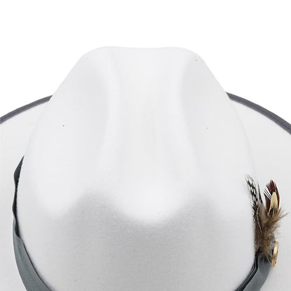 Feathers White Wool Fedora Hat - Classic Wool Fedora With Pheasant Feather Accent