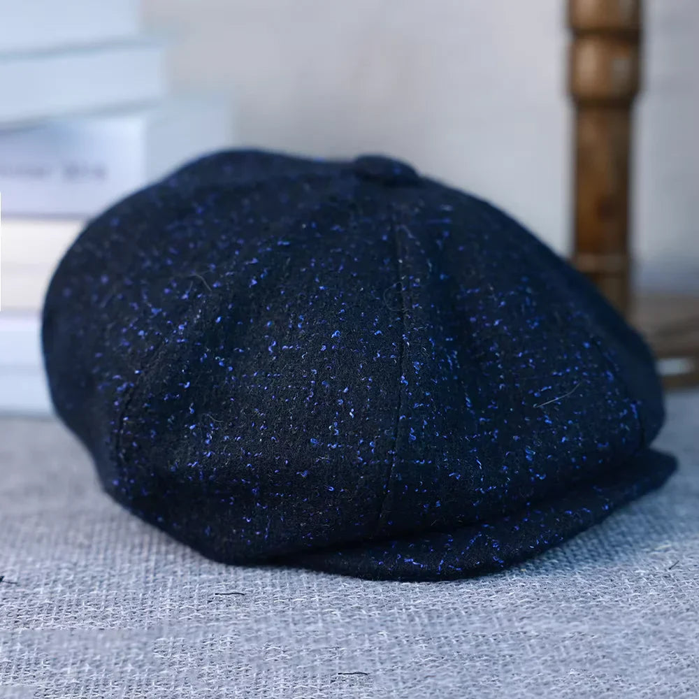 Flecked Navy Blue Wool Newsboy Cap - Classic Newsboy Style With Practical Warmth