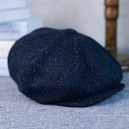 Flecked Navy Blue Wool Newsboy Cap - Classic Newsboy Style With Practical Warmth