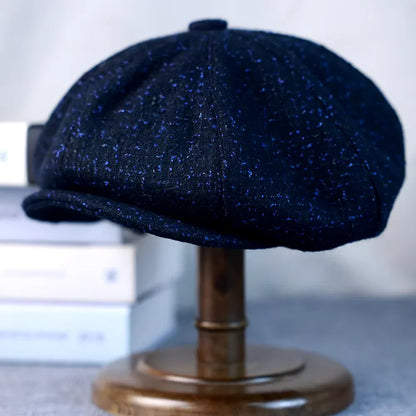 Flecked Navy Blue Wool Newsboy Cap - Classic Newsboy Style With Practical Warmth