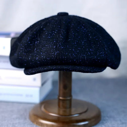 Flecked Navy Blue Wool Newsboy Cap - Classic Newsboy Style With Practical Warmth