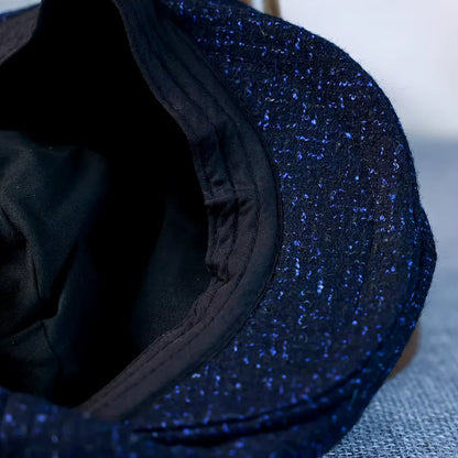Flecked Navy Blue Wool Newsboy Cap - Classic Newsboy Style With Practical Warmth