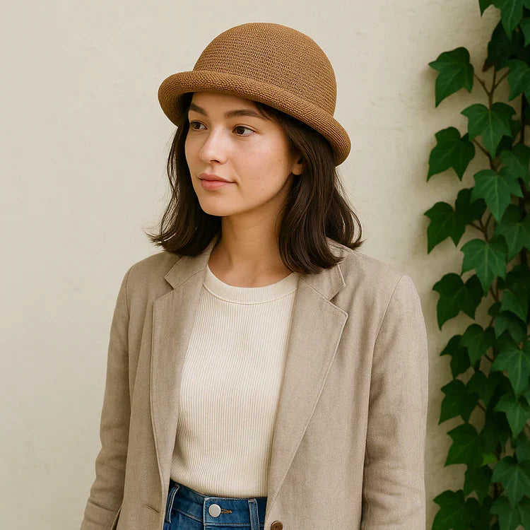 Florence Rolled Up Brim Bowler Hat Cotton City Style All Day Comfort