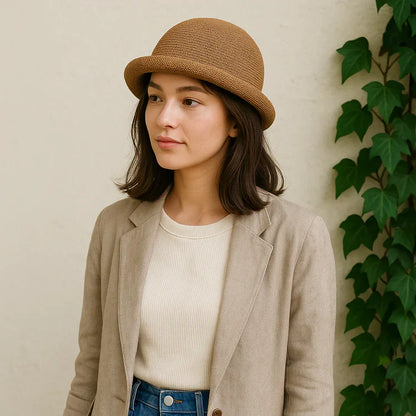 Florence Rolled Up Brim Bowler Hat Cotton City Style All Day Comfort