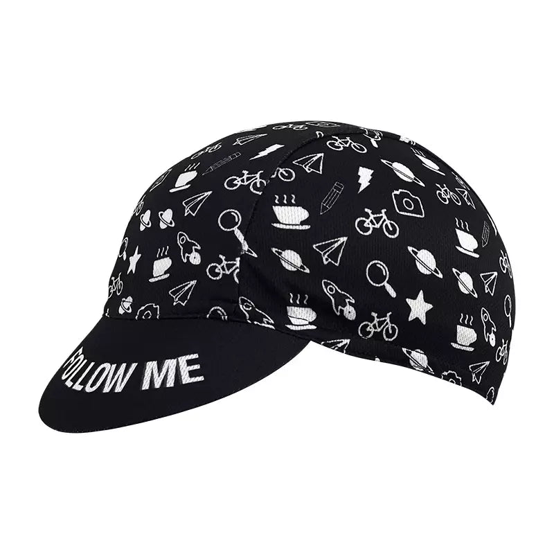 Follow Me Black Cycling Cap Lightweight Breathable Performance Headwear