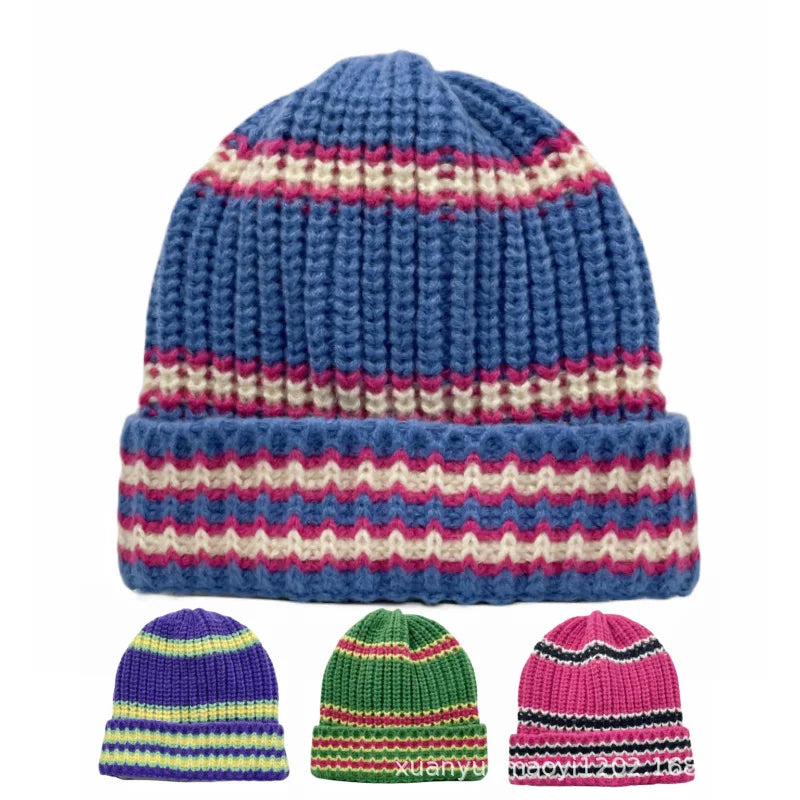 Fremont Winter Striped Knitted Beanie - Cozy Cotton And Acrylic Knit For Cold Days