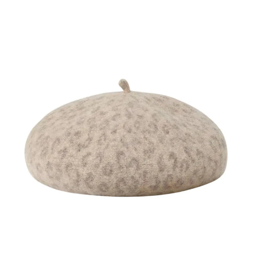 French Leopard Print Wool Beret - Timeless French Style Wool Hat For Chic Ensembles