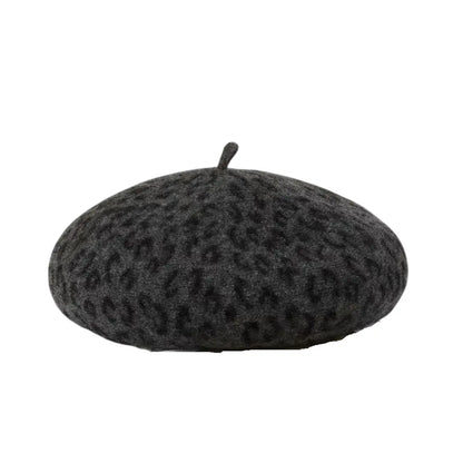 French Leopard Print Wool Beret - Timeless French Style Wool Hat For Chic Ensembles