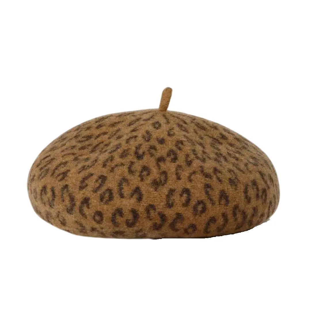 French Leopard Print Wool Beret - Timeless French Style Wool Hat For Chic Ensembles