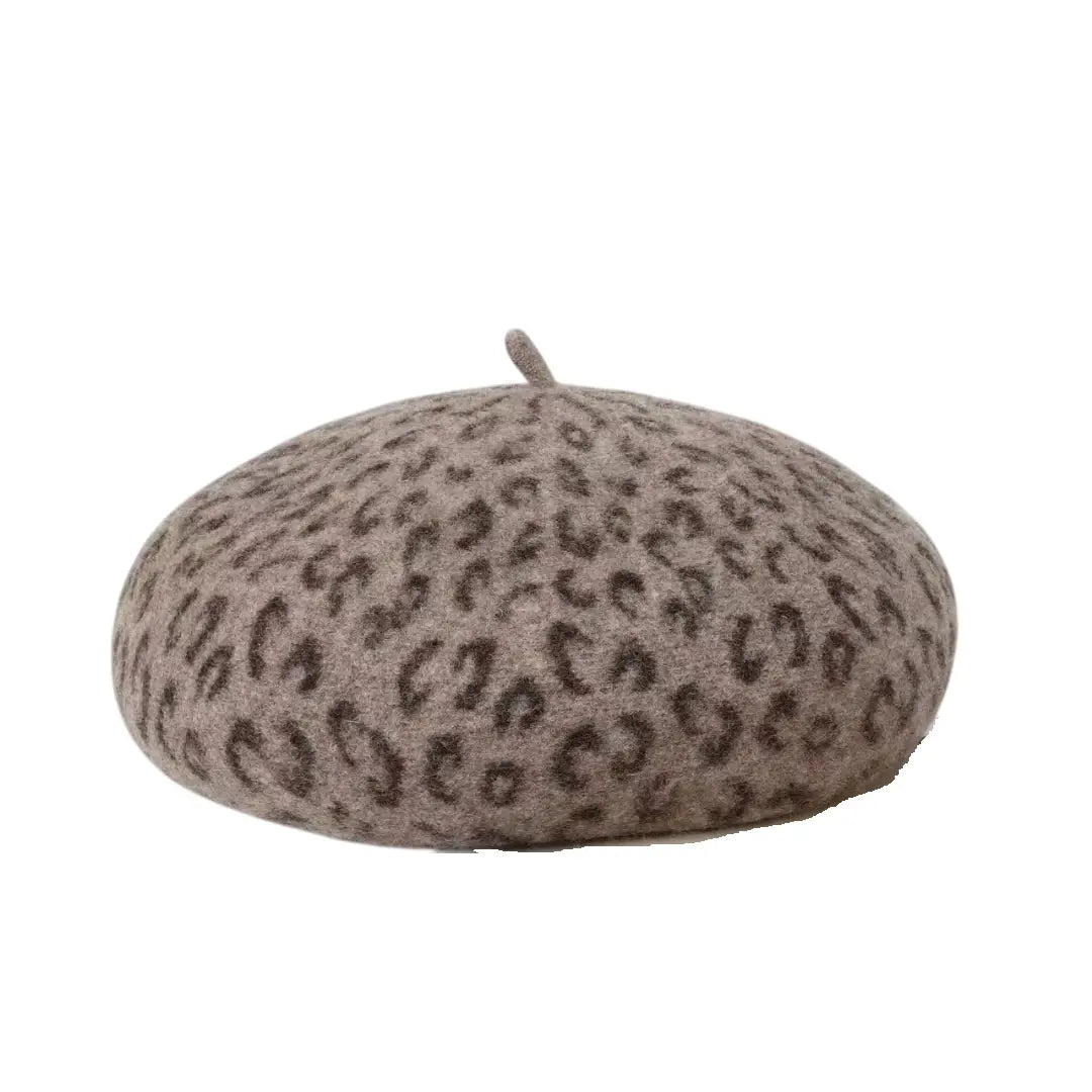 French Leopard Print Wool Beret - Timeless French Style Wool Hat For Chic Ensembles