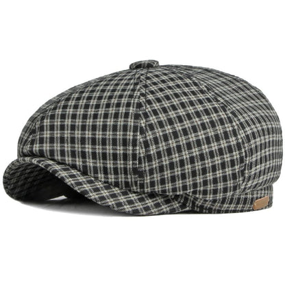 Gante Plaid Cotton Newsboy Cap - Casual Plaid Cotton Newsboy Cap For Daily Style