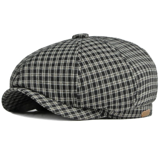 Gante Plaid Cotton Newsboy Cap - Casual Plaid Cotton Newsboy Cap For Daily Style