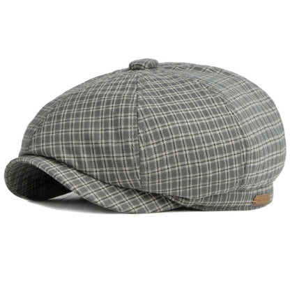 Gante Plaid Cotton Newsboy Cap - Casual Plaid Cotton Newsboy Cap For Daily Style