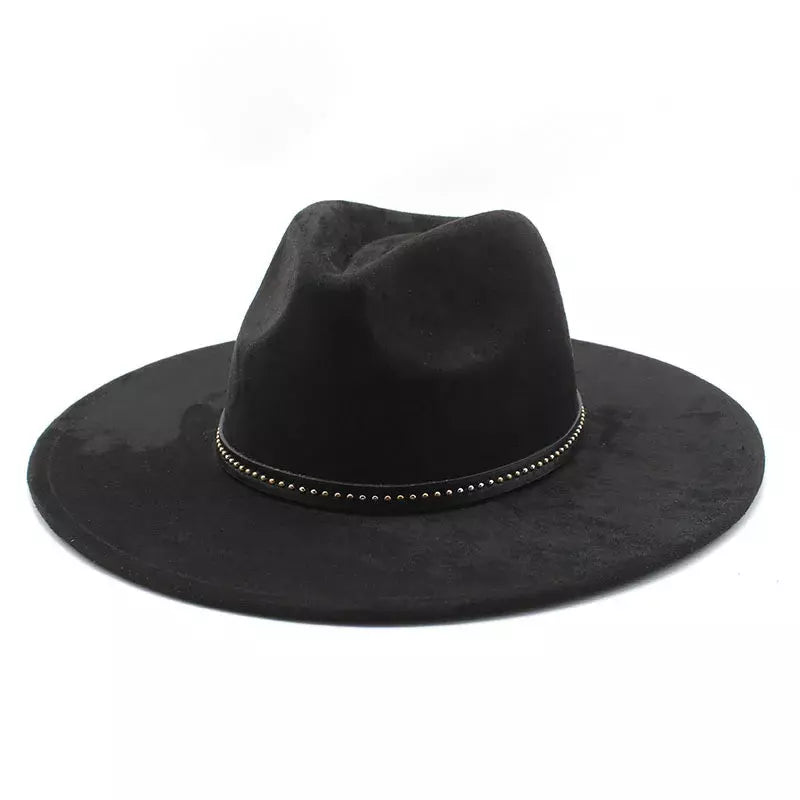 Garret Wide Brim Fedora Hat – Vegan Suede Adjustable Statement Hat