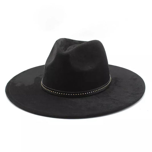 Garret Wide Brim Fedora Hat – Vegan Suede Adjustable Statement Hat
