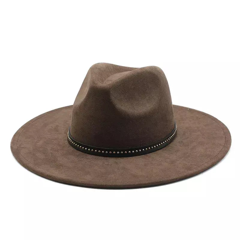 Garret Wide Brim Fedora Hat – Vegan Suede Adjustable Statement Hat