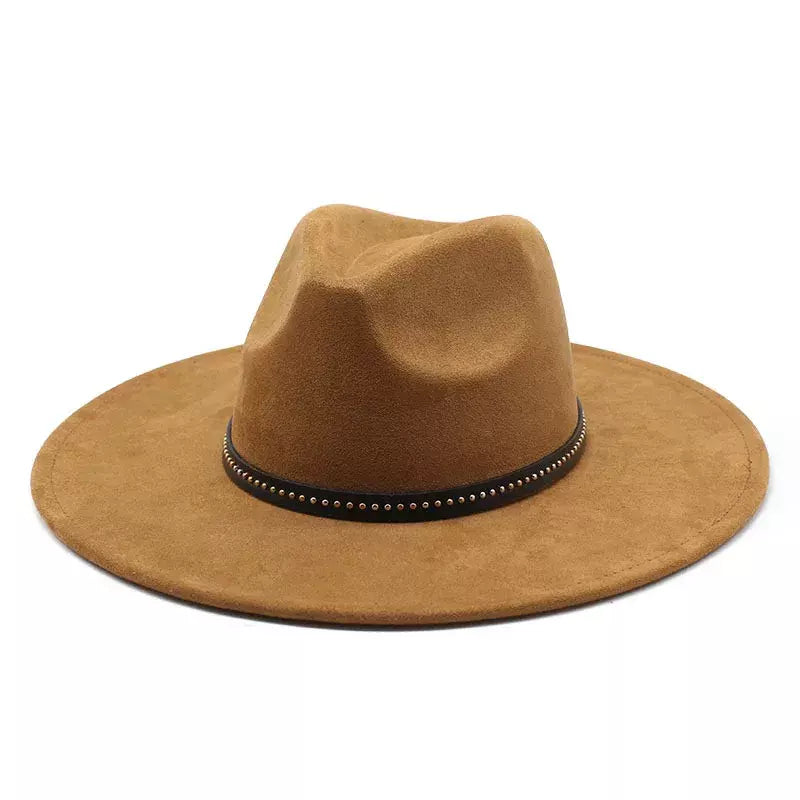 Garret Wide Brim Fedora Hat – Vegan Suede Adjustable Statement Hat