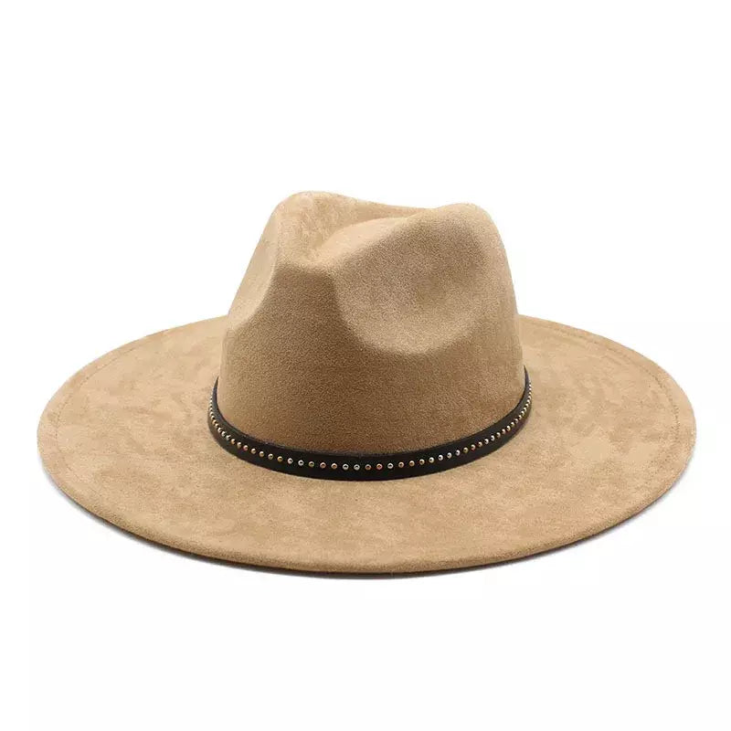 Garret Wide Brim Fedora Hat – Vegan Suede Adjustable Statement Hat