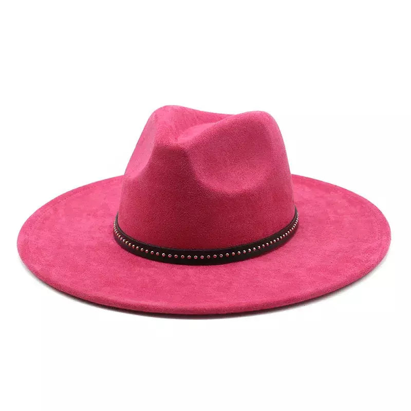 Garret Wide Brim Fedora Hat – Vegan Suede Adjustable Statement Hat