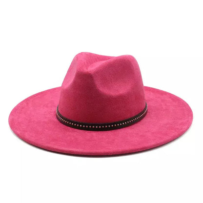 Garret Wide Brim Fedora Hat – Vegan Suede Adjustable Statement Hat