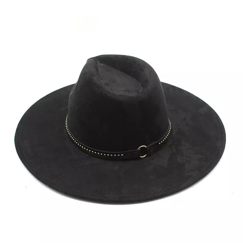 Garret Wide Brim Fedora Hat – Vegan Suede Adjustable Statement Hat