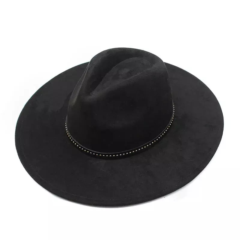 Garret Wide Brim Fedora Hat – Vegan Suede Adjustable Statement Hat